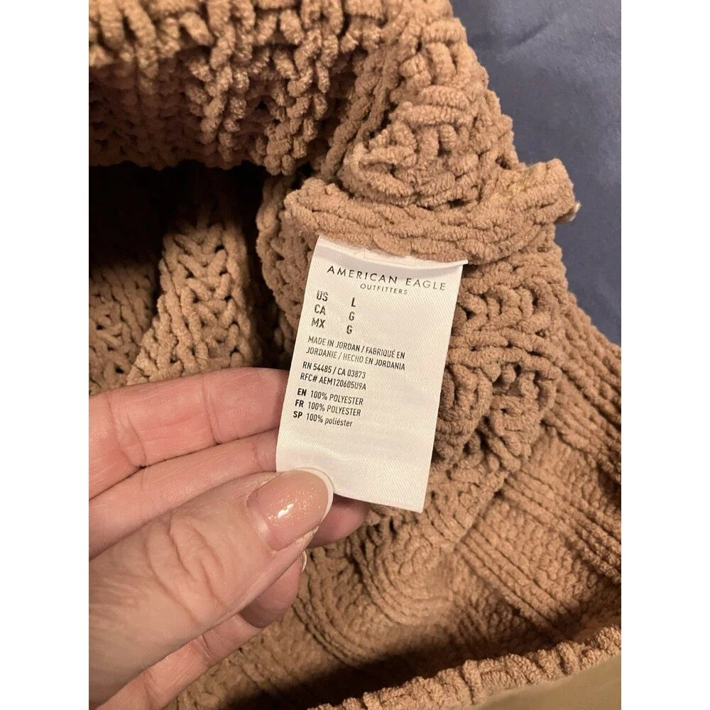 American Eagle Sweater Womens Sz Large Chunky Knit Oversized Pullover Brown Boho - Picture 7 of 9